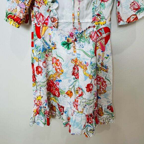 RIXO Camile Mini Dress Women’s Size 4 Printed Cotton Linen Ruffle Voile - Picture 10 of 16